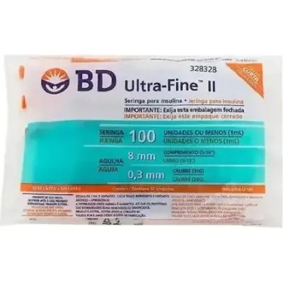 Jeringa de Insulina BD Ultra-Fine 1 ml Aguja 30G x 8 mm Pack x 10