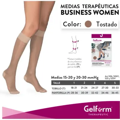 Media de Compresión Gelform 3/4 Media 15-20 mmHg Talle 3 Color Tostado