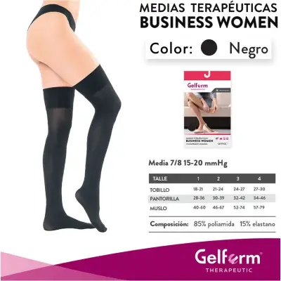 Media de Compresión Gelform hasta el Muslo 15-20 Negra Talle 1