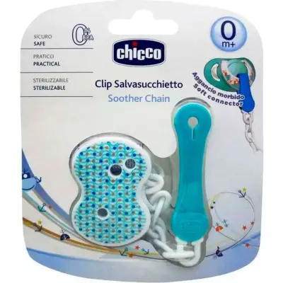 Broche Porta Chupete Chicco con Cadena Celeste