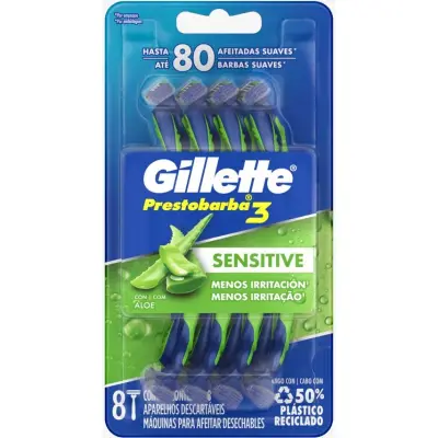 Máquina de Afeitar Gillette Prestobarba 3 Sensitive x 8