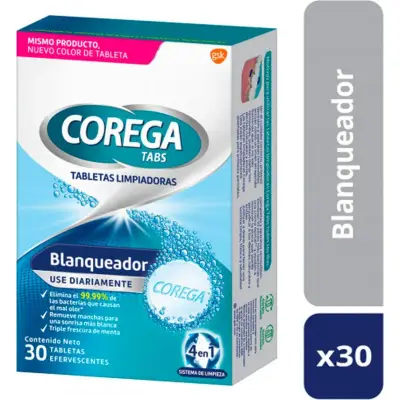 Limpiador de Prótesis Corega Tabs Whitening x 30 Comprimidos