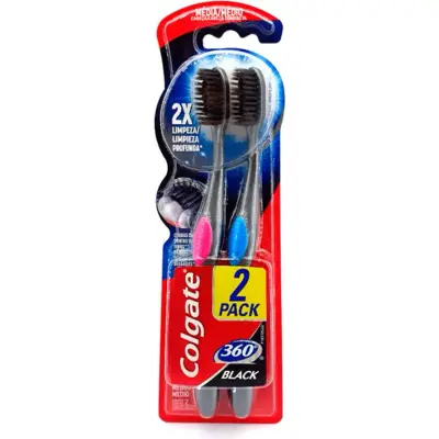 Cepillo de Dientes Colgate 360 Black Suave Pack x2