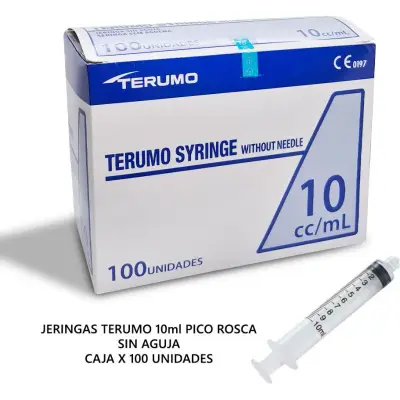 Jeringa Terumo 10 cc Sin Aguja Pico Rosca (Caja x 100)