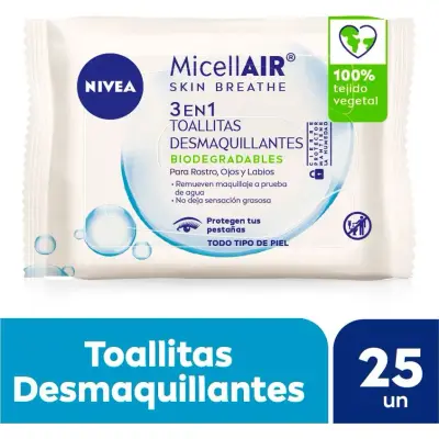Toallitas Desmaquillantes Nivea Micelar x 25 Unidades