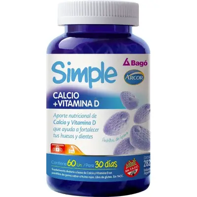 Suplemento Dietario Simple Calcio + D Frutos Rojos x 60 Pastillas