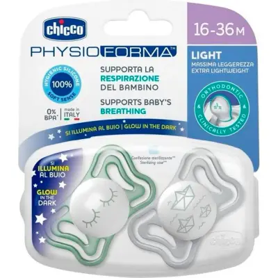 Chupete Chicco Physio Light Nocturno +16 meses x2