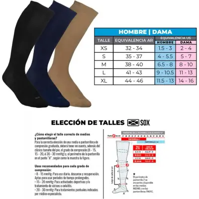Media de Compresión Sox 15-20 mmHg Negro Talle L
