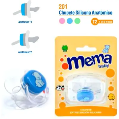 Chupete Anatómico Silicona Mema +3 meses Celeste