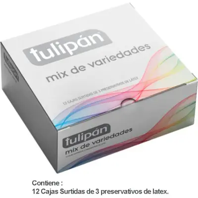 Preservativo Tulipán Pre Dispensado 4 Variedades Pack 12 Unidades