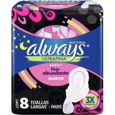 Toallas Femeninas Always Ultra Plus Noche Suave x8