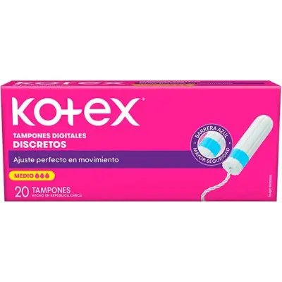 Tampones Kotex Flujo Medio con Aplicador 20 unidades