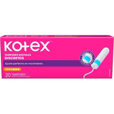 Tampones Kotex Súper Plus Flujo Intenso 20 unidades