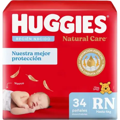 Pañales Huggies Natural Care Recién Nacido x 34