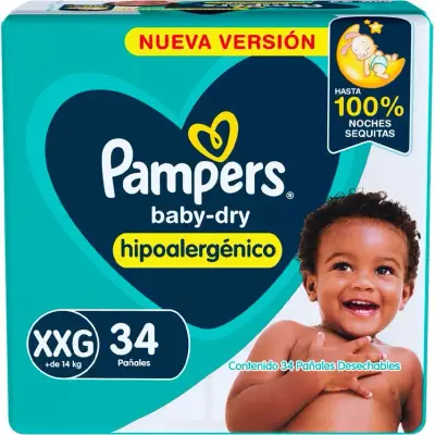 Pañal Pampers Baby Dry Talla XXG 34 Unidades