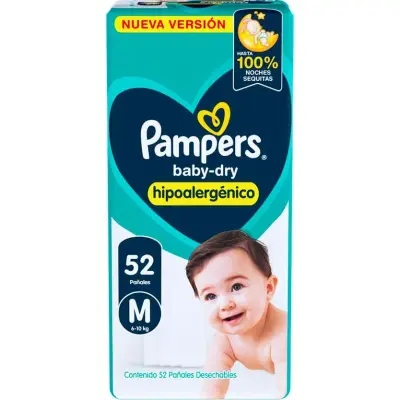 Pañal Pampers Baby Dry Talla Mediana Pack 52 unidades