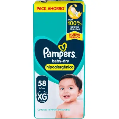 Pañal Pampers Baby Dry XG x 58 unidades