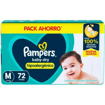 Pañales Pampers BabyDry Talla Mediano 72 unidades