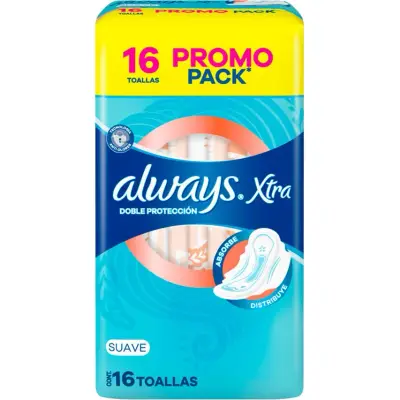 Toallas Femeninas Always Xtra Doble Protección Suave x16