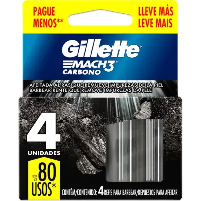 Máquina de Afeitar Gillette Mach3 Repuesto x4