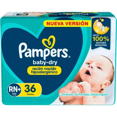 Pañales Pampers Baby Dry Recién Nacido+ 36 unidades