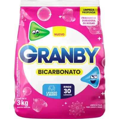 Detergente en Polvo Granby Lavado a Mano Rosas 3 kg