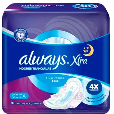 Pañales Always Xtra Noches Talla Seca 8 Unidades