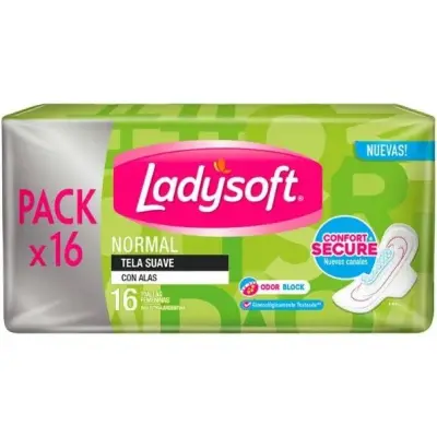 Toallas Femeninas Ladysoft Normal Suave con Alas x16