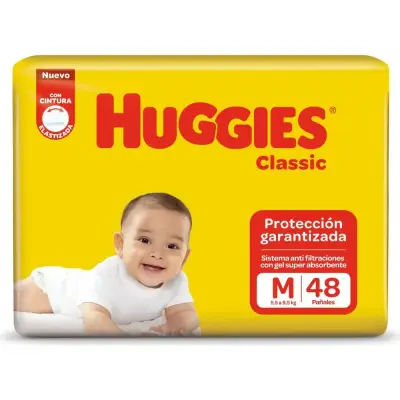 Pañales Huggies Clásico Jumbo Talla M Pack 2x48