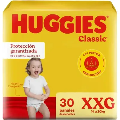 Pañal Huggies Clásico Jumbo Talle XXG x30