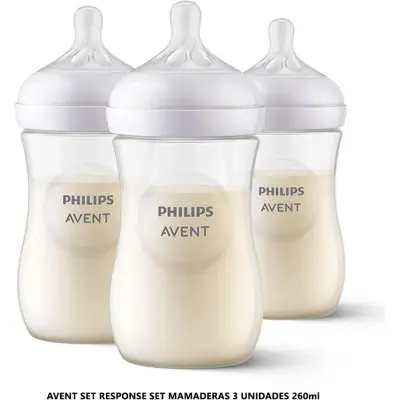 Set de 3 Mamaderas Avent Natural Response 260 ml