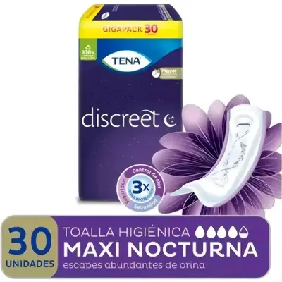 Toallas Femeninas TENA Discreet Maxi Night x30