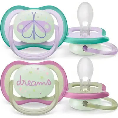 Chupete Avent 0-6 Meses Ultra Suave Noche Pack x2