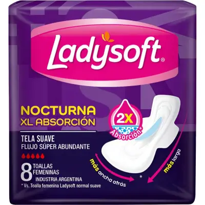 Pañal Ladysoft Talle XL Absorbentes Nocturnos 8 unidades