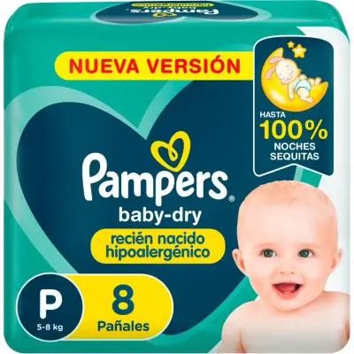 Pañales Pampers BabyDry Pequeño Pack 8 unidades