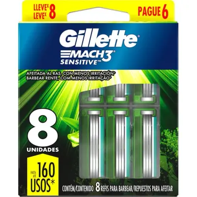 Repuestos de Afeitar Gillette Mach3 Sensitive x 8