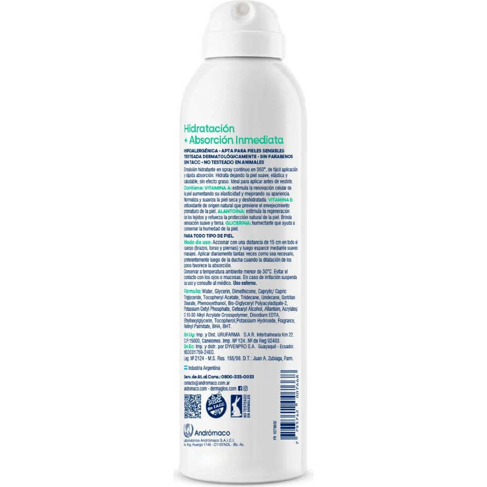 Crema Corporal Dermaglós Hidratación Inmediata Spray 175 ml — foto 2